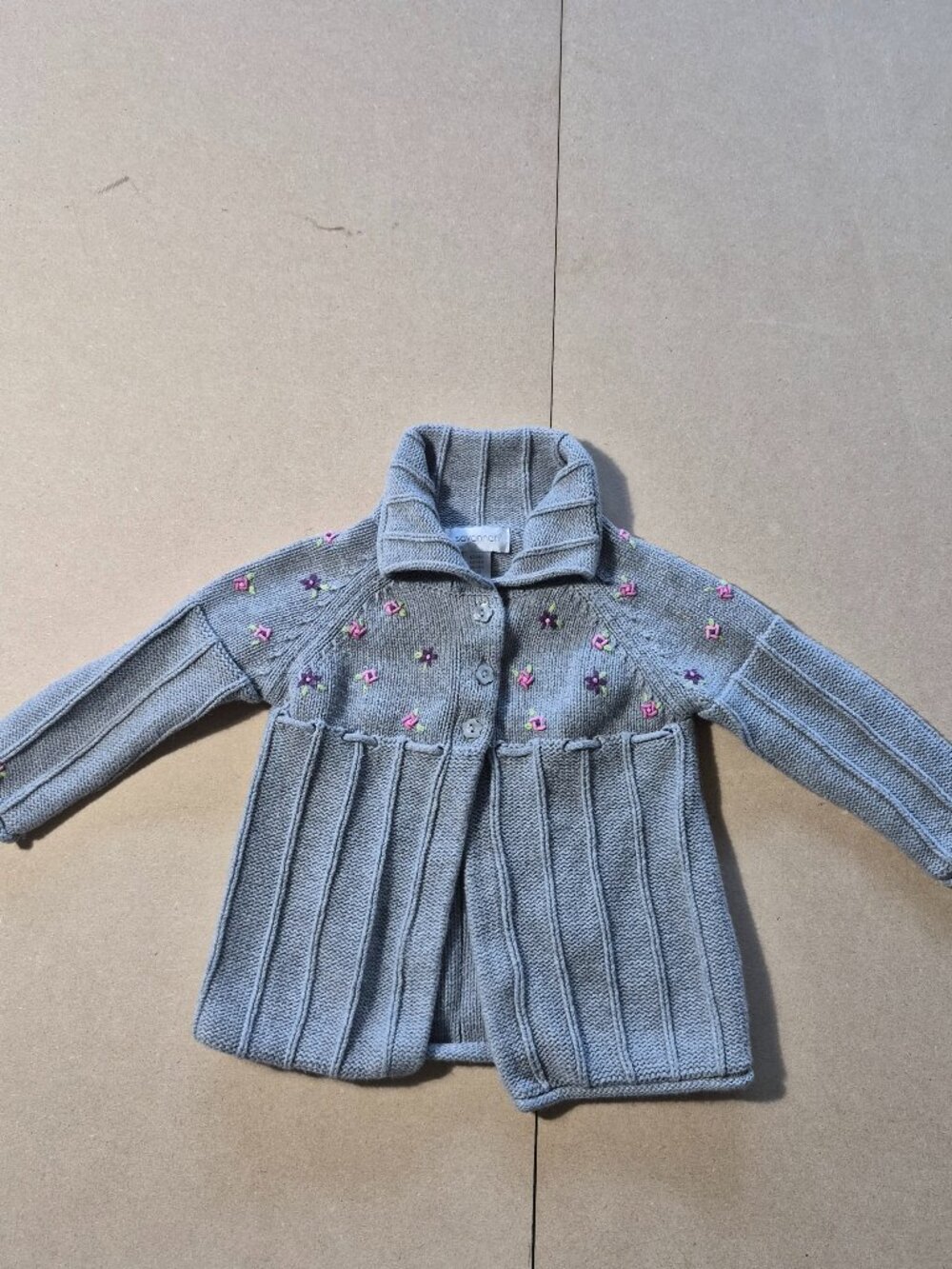 Savannah Sweater Cardigan Baby Girls 18M Floral Embroidered Chunky Knit Cotton